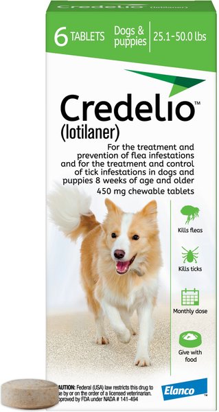 Credelio Chewable Tablet for Dogs, 25.1-50 lbs, (Green Box), 6 Chewable Tablets (6-mos. supply) slide 1 of 3