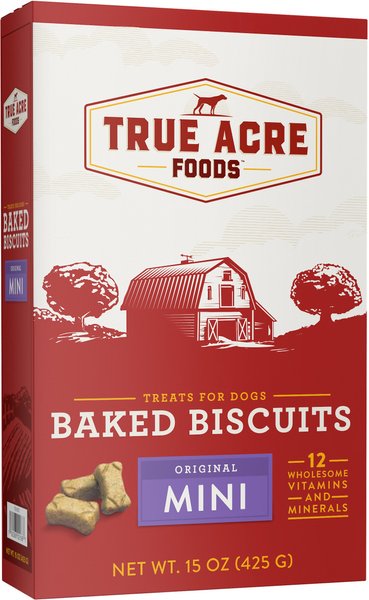 True Acre Foods Mini Original Baked Biscuits Dog Treats, 15-oz box slide 1 of 8