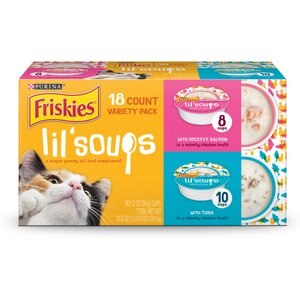 Friskies Lil' Soups with Sockeye Salmon & Tuna Variety Pack Lickable Cat Treats, 1.2-oz cup, case of 18