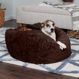 FurHaven Plush Ball Pillow Dog Bed w/Removable Cover, Espresso, Large