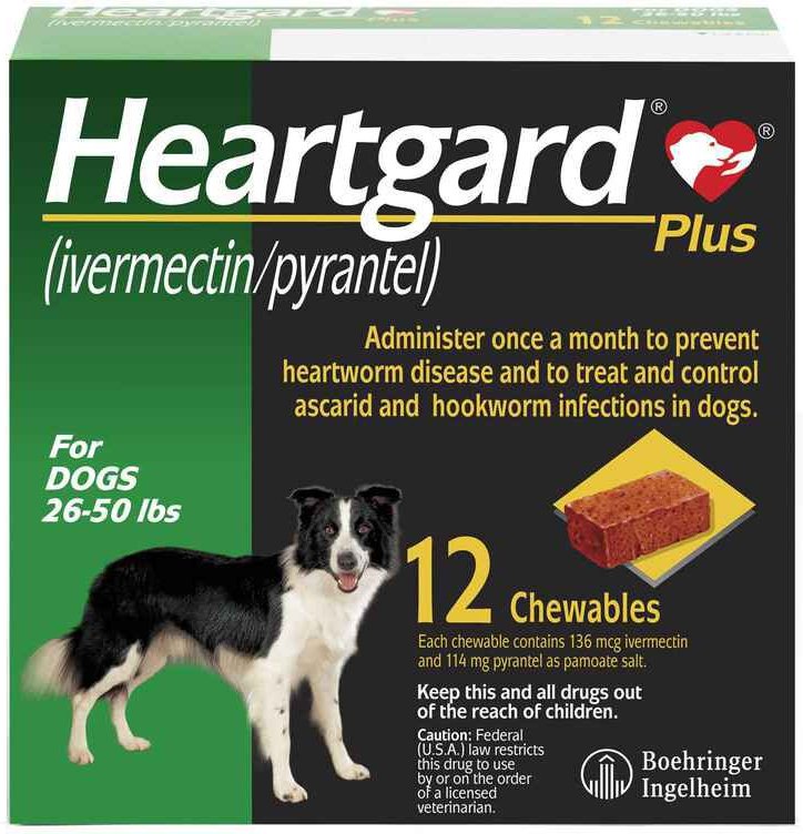 Heartgard Plus Chewable Tablets for Dogs, 2650 lbs, 12 treatments