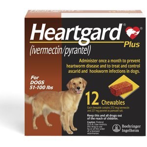 Heartgard Plus Chew for Dogs, 51-100 lbs, (Brown Box), 12 Chews (12-mos. supply)