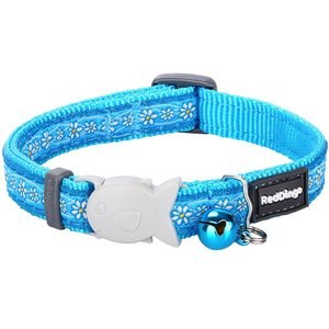 Red Dingo Daisy Chain Nylon Breakaway Cat Collar with Bell, Turquoise, 8 to 12.5-in neck, 1/2-in wide