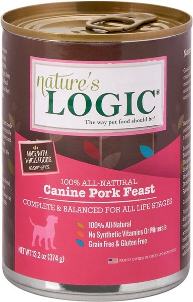 Nature's Logic Canine Pork Feast All Life Stages Grain-Free Canned Dog Food, 13.2-oz, case of 12 slide 1 of 9