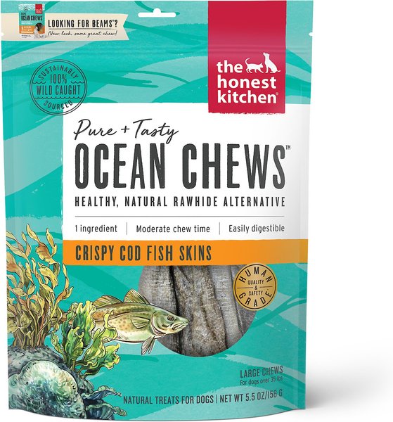 The Honest Kitchen Beams Ocean Chews Cod Fish Skins Dehydrated Dog Treats, Large, 5.5-oz bag slide 1 of 7