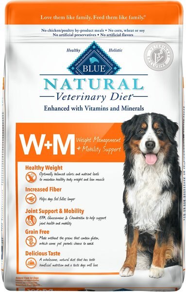 Blue Buffalo Natural Veterinary Diet W+M Weight Management + Mobility Support Grain-Free Dry Dog Food, 22-lb bag slide 1 of 10
