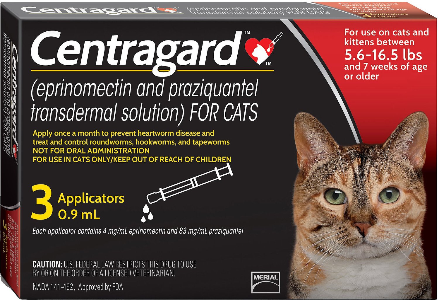 Centragard for Cats 5.616.5 lbs, 3 treatment (Red Box)