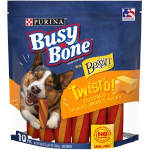 Busy Bone with Beggin' Twist'd Cheddar & Hickory Smoke Flavors Small/Medium Dog Treats, 10 count