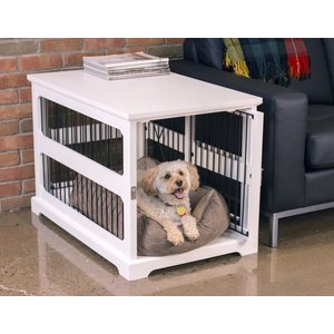Merry Products Slide Aside Single Door Furniture Style Dog Crate & End Table, White, 35 inch