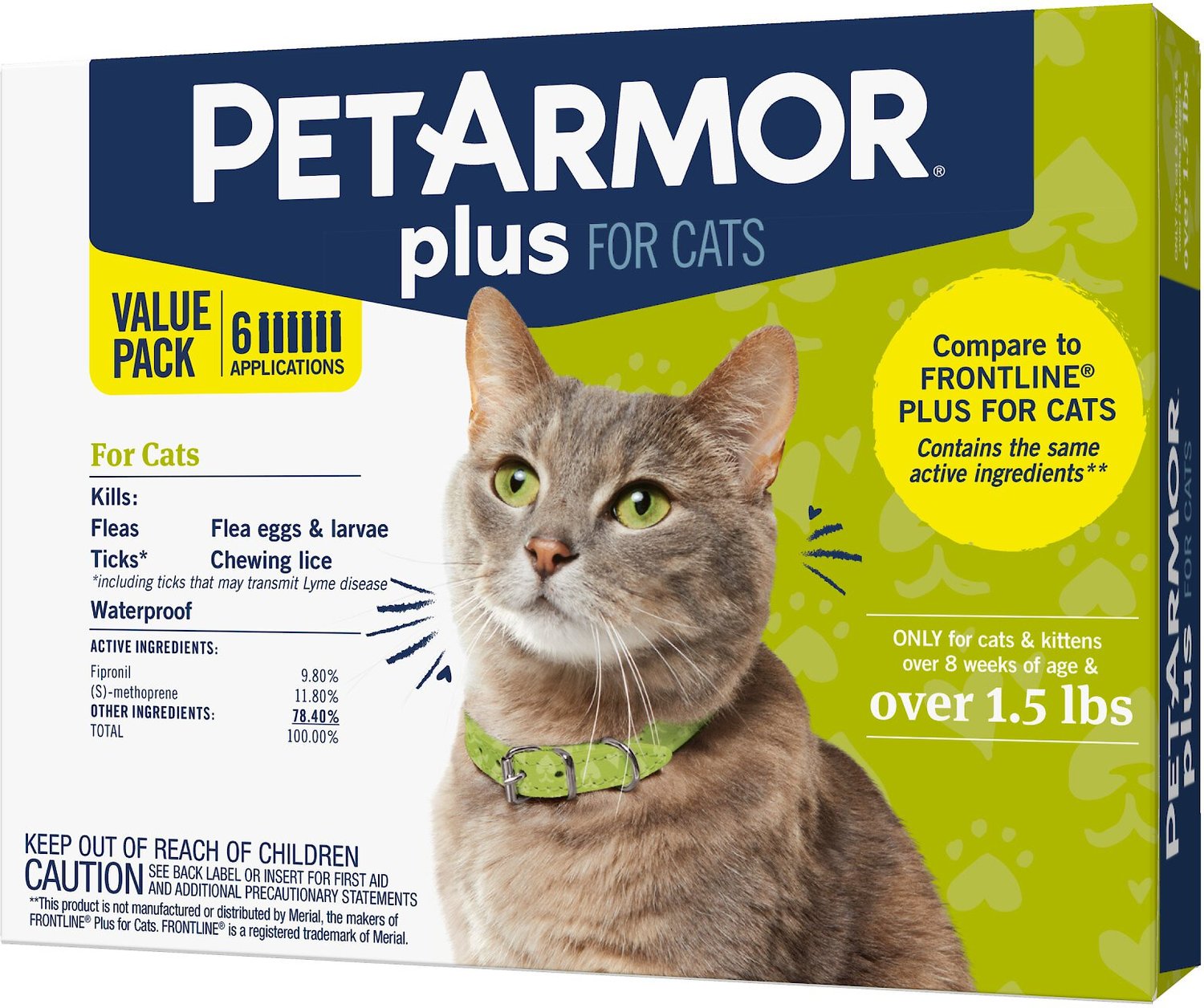 PETARMOR Plus Flea & Tick Spot Treatment for Cats, over 1.5 lbs, 6 Doses  (6-mos. supply) - Chewy.com