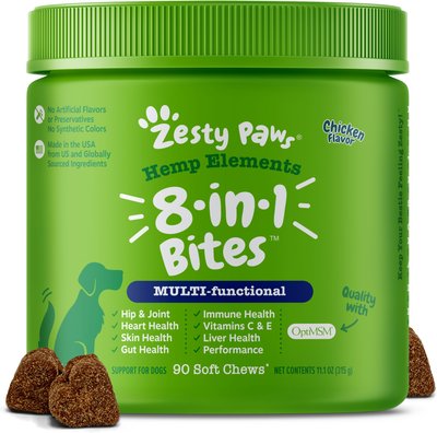 Zesty Paws Hemp Elements 8-in-1 Bites Chicken Flavored Soft Chews Multivitamin for Dogs, slide 1 of 1