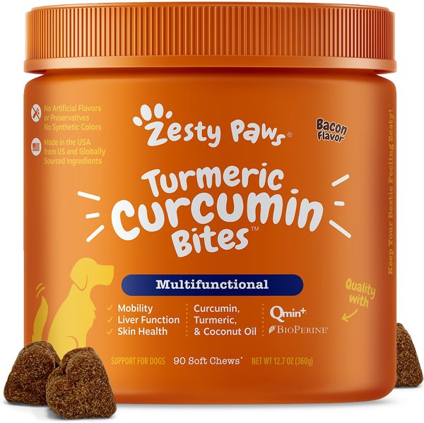 Zesty Paws Turmeric Curcumin Bites Bacon Flavored Soft Chews Multivitamin for Dogs, 90 count slide 1 of 9