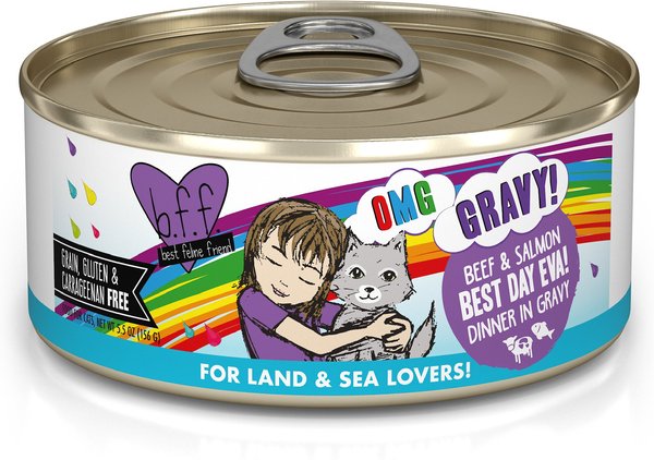 BFF OMG Best Day Eva! Beef & Salmon Dinner in Gravy Grain-Free Canned Cat Food, 5.5-oz, case of 8 slide 1 of 10