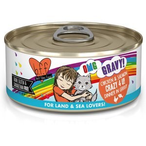 BFF OMG Crazy 4 U! Chicken & Salmon Dinner in Gravy Grain-Free Canned Cat Food, 5.5-oz, case of 8