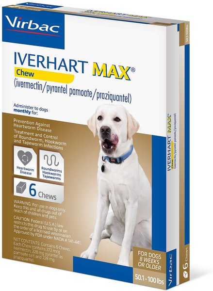 Iverhart Max Chew for Dogs, 50.1-100 lbs, (Brown Box), 6 Chews (6-mos. supply) slide 1 of 4