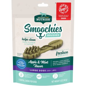 Rachael Ray Nutrish Smoochies Brushes Natural Apple & Mint Flavored Large Dental Dog Treats, 5-oz bag, Count Varies