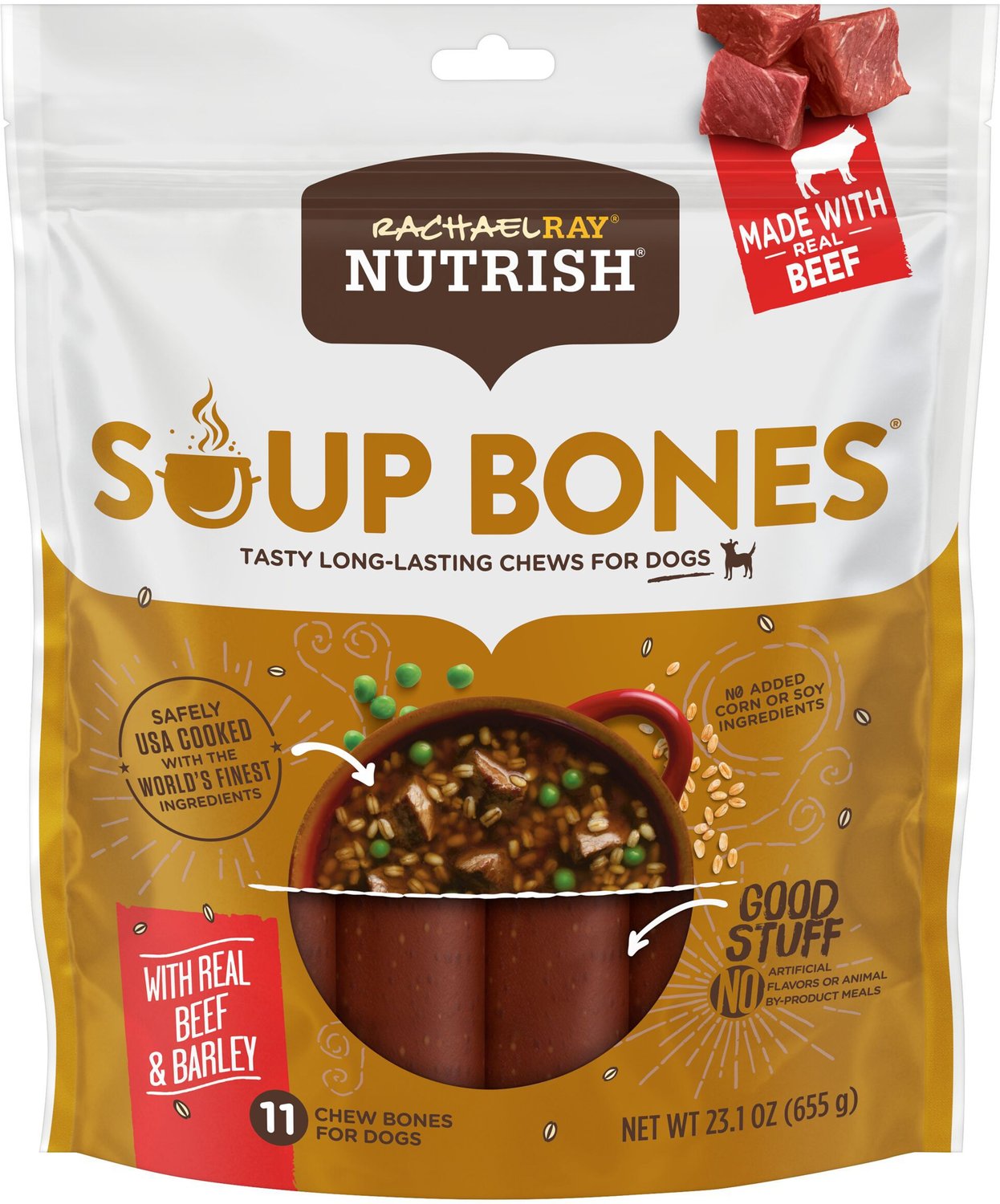 RACHAEL RAY NUTRISH Soup Bones Beef & Barley Flavor Dog Treats, 23.1-oz bag - Chewy.com