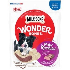 Milk-Bone Wonder Bones Paw Rockers Small/Medium Beef Flavored Dog Treats, 6 count
