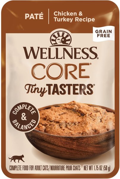Wellness CORE Tiny Tasters Chicken & Turkey Pate Grain-Free Cat Food Pouches, 1.75-oz, pack of 12 slide 1 of 8