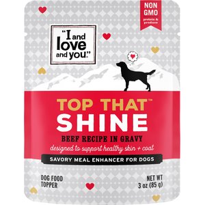 I and Love and You Top That Shine Beef Recipe Grain-Free Dog Food Topper, 3-oz pouch, case of 12