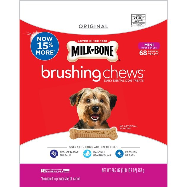 MilkBone Original Brushing Chews Daily Dental Dog Treats, Mini, 68
