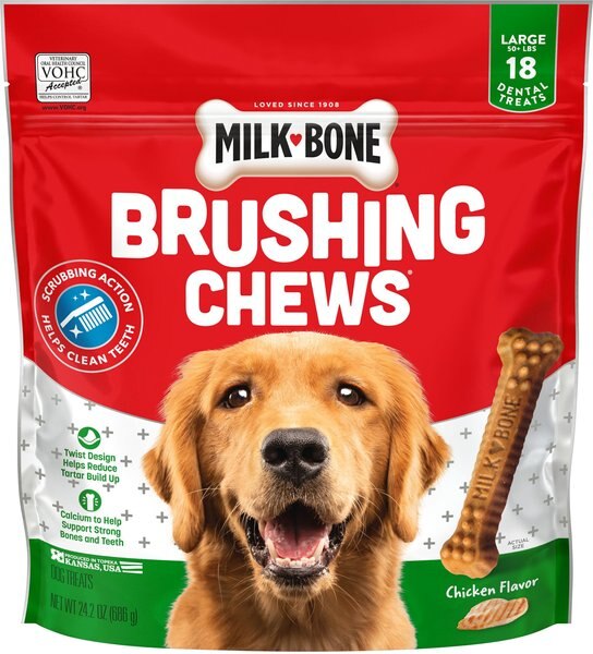 Milk-Bone Original Brushing Chews Daily Dental Dog Treats, Large, 18 count slide 1 of 4