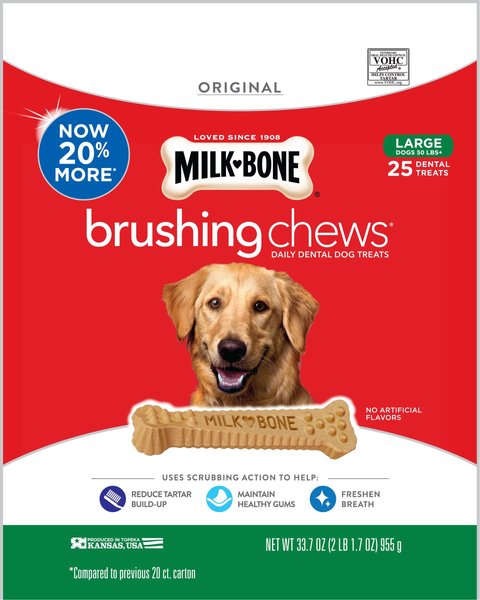 Milk-Bone Original Brushing Chews Daily Dental Dog Treats, Large, 25 count slide 1 of 4