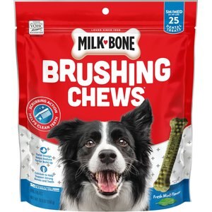 Milk-Bone Fresh Breath Brushing Chews Daily Dental Dog Treats, Small/Medium, 25 count