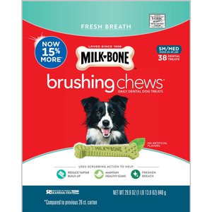 Milk-Bone Fresh Breath Brushing Chews Daily Dental Dog Treats, Small/Medium, 38 count