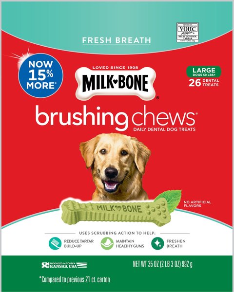 Milk-Bone Fresh Breath Brushing Chews Daily Dental Dog Treats, Large, 26 count slide 1 of 3