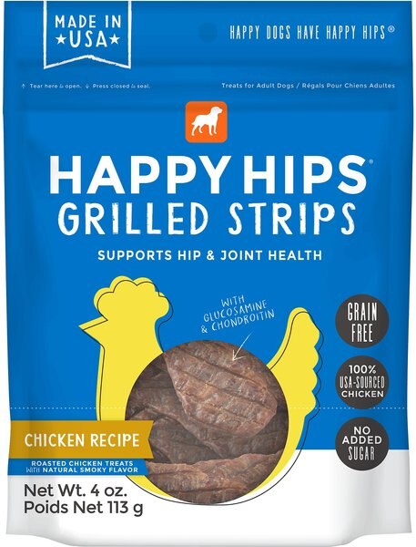 Happy Hips Grilled Strips Chicken Recipe Grain-Free Dog Treats, 4-oz bag slide 1 of 4