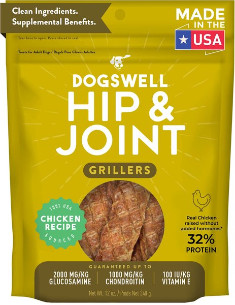 Dogswell Grillers Hip & Joint Chicken Recipe Grain-Free Dog Treats, 12-oz bag slide 1 of 8