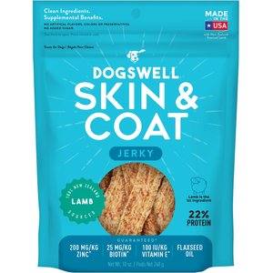 Dogswell Jerky Skin & Coat Lamb Recipe Grain-Free Dog Treats, 10-oz bag