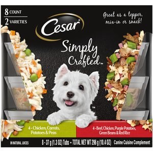 Cesar Simply Crafted Variety Pack Chicken, Carrots, Potatoes & Peas, & Beef, Chicken, Purple Potatoes, Green Beans & Red Rice Wet Dog Food Topper, 1.3-oz, pack of 8