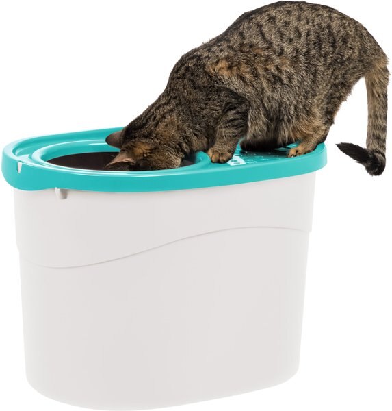 IRIS Top Entry Cat Litter Box & Scoop, White/Green slide 1 of 6