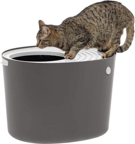 IRIS Top Entry Cat Litter Box, Gray/White, Large slide 1 of 7