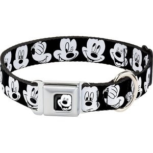 Buckle-Down Mickey Mouse Expressions Polyester Seatbelt Buckle Dog Collar, Wide Medium: 16 to 23-in neck, 1.5-in wide