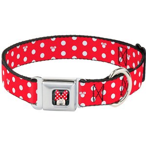 Buckle-Down Minnie Mouse Polka Dot Polyester Seatbelt Buckle Dog Collar, Large: 15 to 26-in neck, 1-in wide