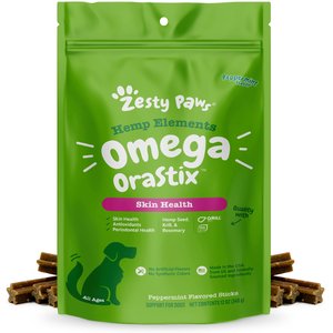Zesty Paws Hemp Elements Omega OraStix Peppermint Flavor Dog Dental Chews, 12 count