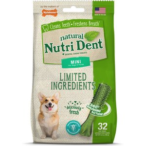 Nylabone Nutri Dent Limited Ingredients Fresh Breath Natural Dental Dog Treats, Mini, 32 count