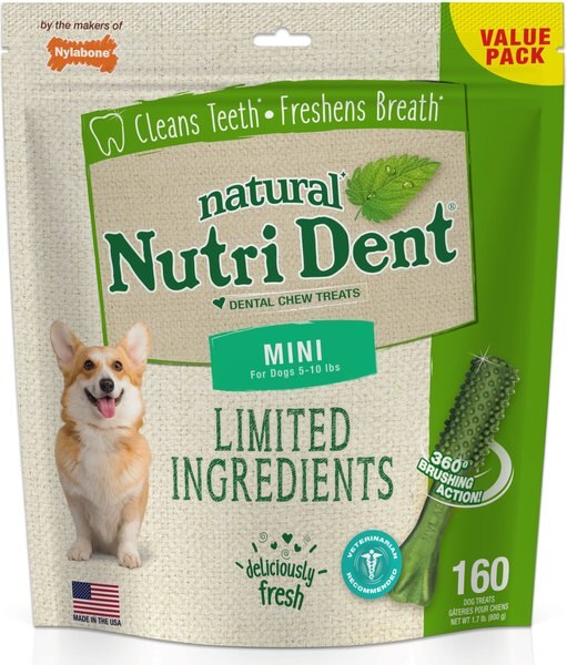 Nylabone Nutri Dent Limited Ingredients Fresh Breath Natural Dental Dog Treats, Mini, 160 count slide 1 of 11