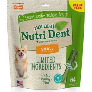 Nylabone Nutri Dent Limited Ingredients Fresh Breath Natural Dental Dog Treats, Small, 64 count