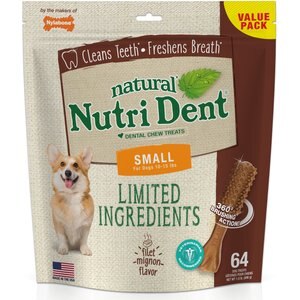 Nylabone Nutri Dent Limited Ingredients Filet Mignon Natural Dental Dog Treats, Small, 64 count