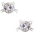 Pet Friends Cat Stud Earrings, Silver Crystal