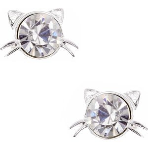 Pet Friends Cat Stud Earrings, Silver Crystal