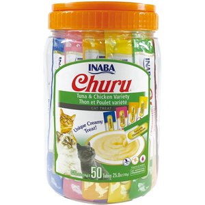 Inaba Churu Tuna & Chicken Puree Variety Pack Grain-Free Lickable Cat Treat, 50 count
