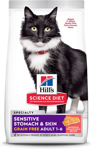 Hill's Science Diet Adult Sensitive Stomach & Skin Grain-Free Salmon & Yellow Pea Recipe Dry Cat Food, 13-lb bag slide 1 of 10