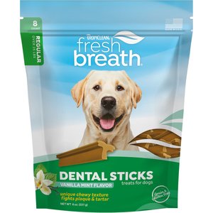 TropiClean Fresh Breath Advanced Cleaning Rawhide-Free Regular Dental Dog Treats, 8 count