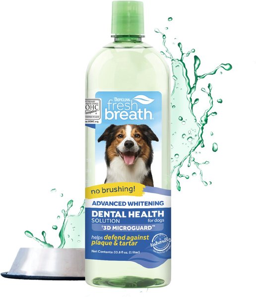 TropiClean Fresh Breath Advanced Whitening Dental Health Solution Dog Dental Water Additive, 33.8-oz bottle slide 1 of 8