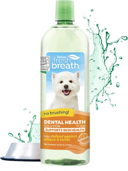 TropiClean Fresh Breath Dental Health Solution + Skin Health Support Dog Dental Water Additive, 33.8-oz bottle slide 1 of 11